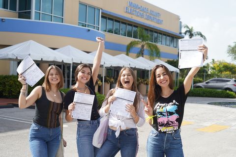 mariana atencio, ﻿sophia barreto﻿, ﻿sophie kish and olivia kish registering to vote in miami, florida