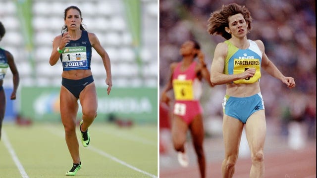 maría isabel pérez izquierda y sandra myers, en competición