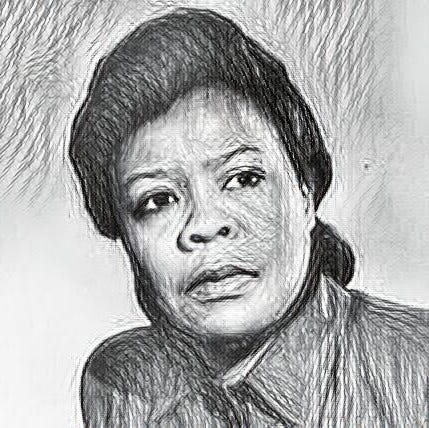 marie van brittan brown looks to the right in sketch, she wears a collared shirt