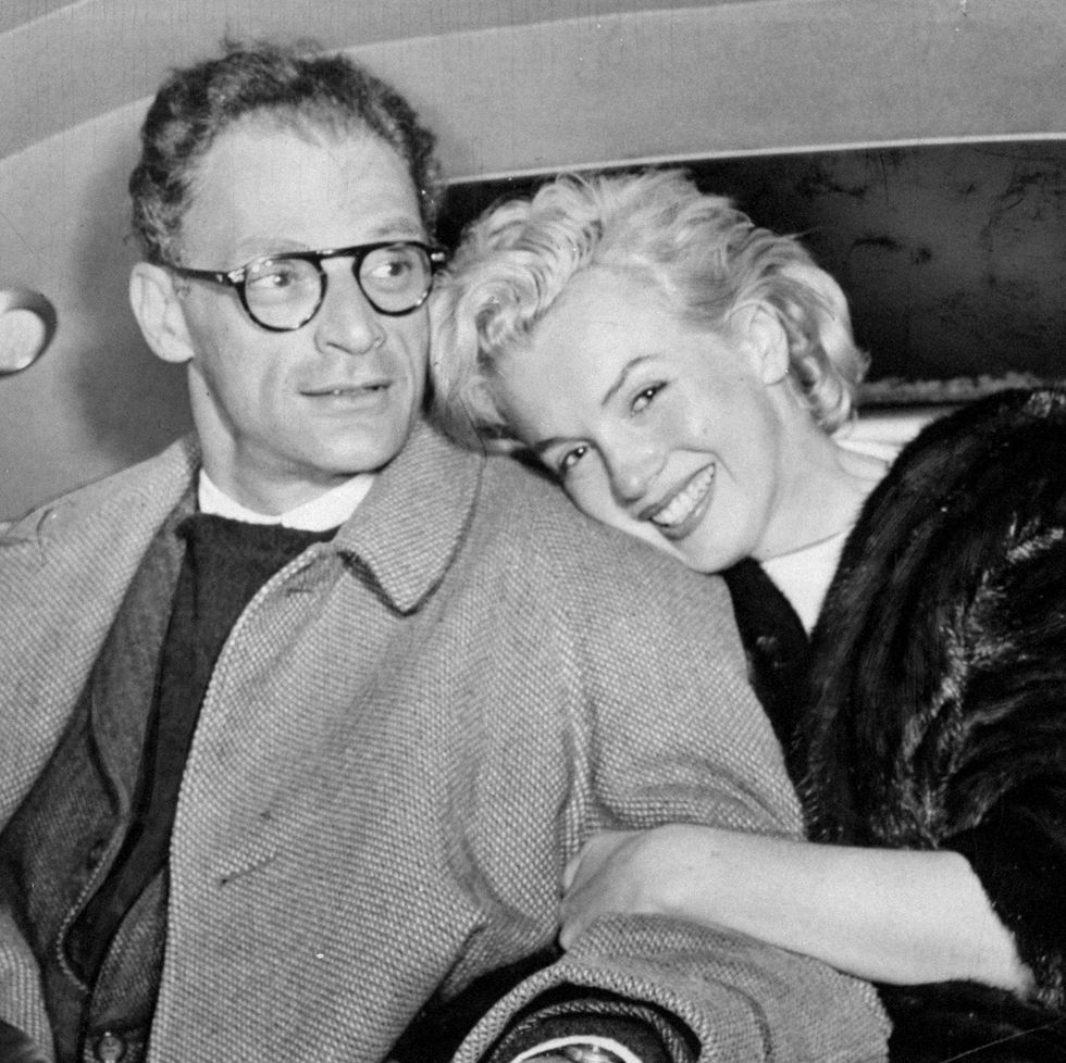 united states january 07: marilyn monroe and husband arthur miller in car at idlewild airport after arriving from kingston, jamaica. (photo by jack clarity/ny daily news archive via getty images)