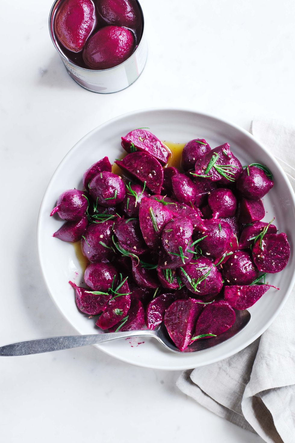 marinated beets in a white bowl