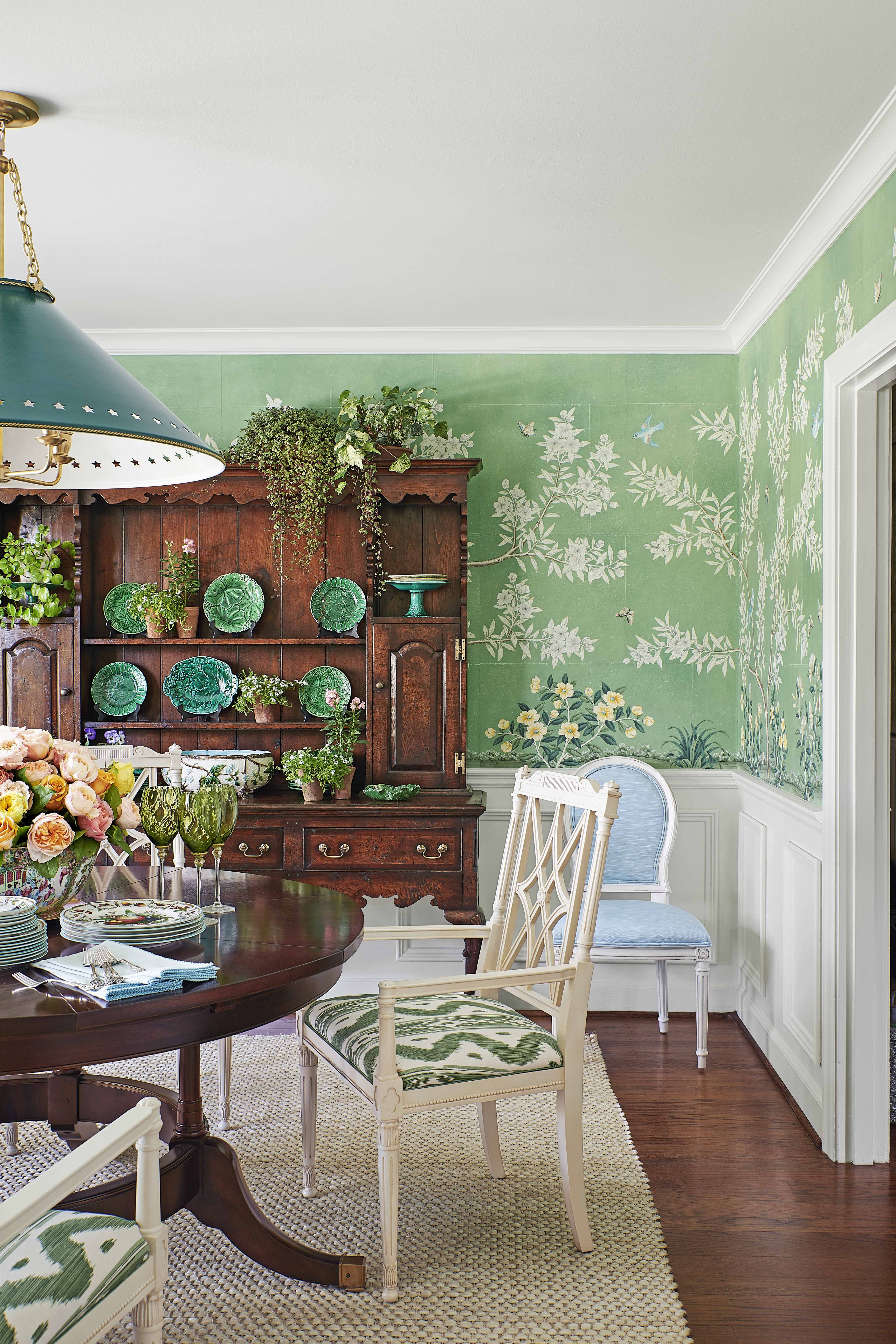 PVC Green Living Room Wallpaper