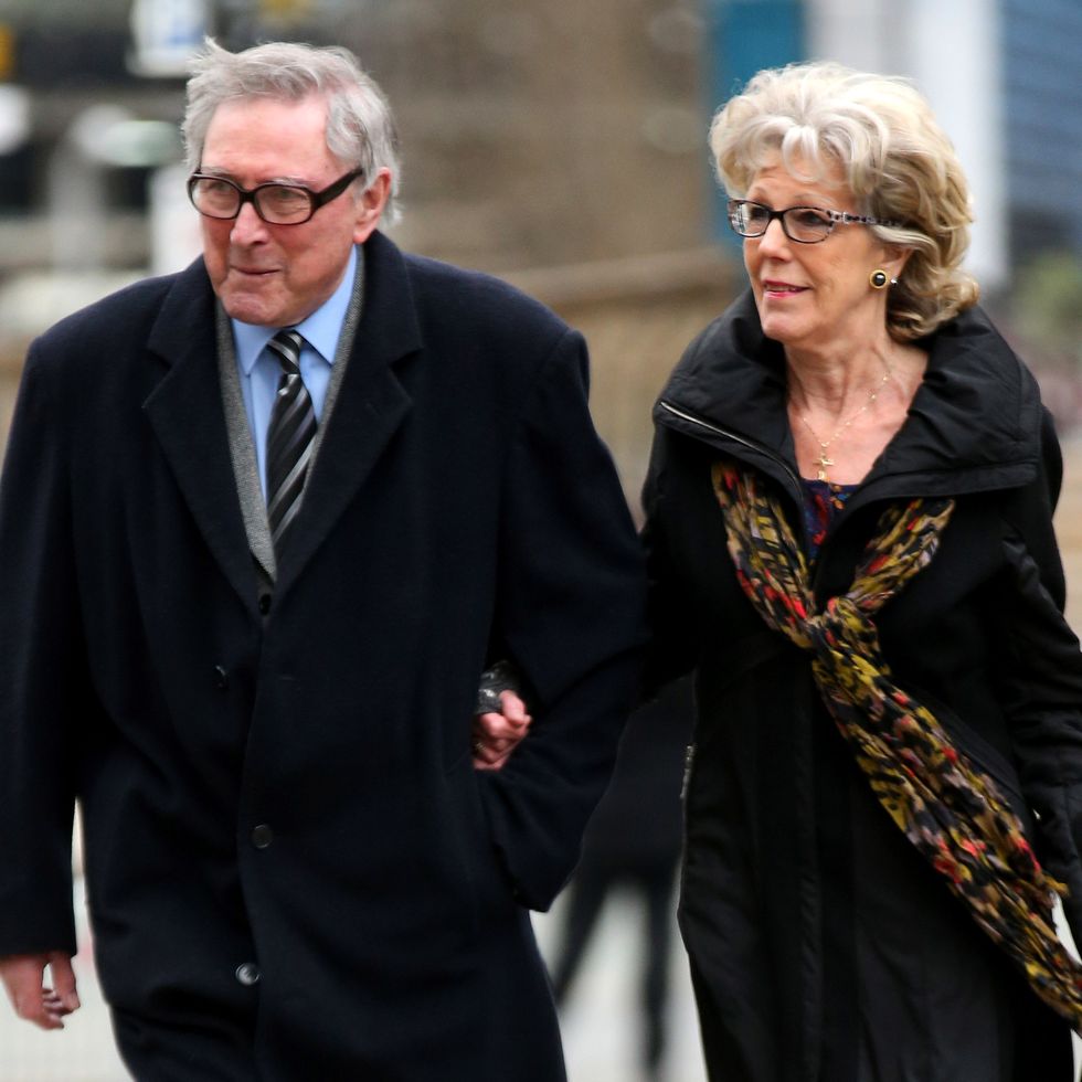 mark eden and sue nicholls arrive for the funeral of coronation street scriptwriter tony warren at manchester cathedral on march 18, 2016