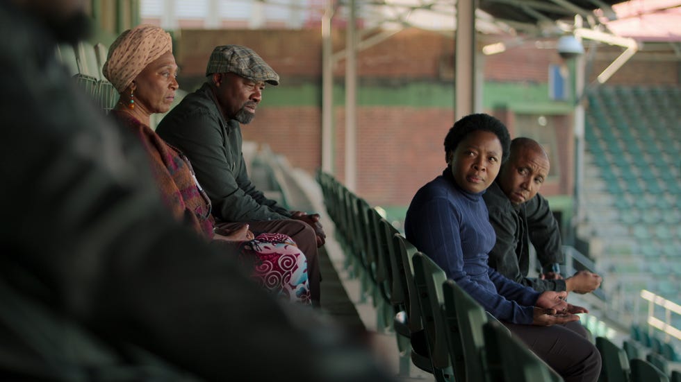 marked s1. (l to r) clementine mosimane as thobeka radebe, pheello kotelo as james radebe, lerato mvelase as babalwa g, sdumo mtshali as tebza nyembezi in marked s1. cr. courtesy of netflix © 2025