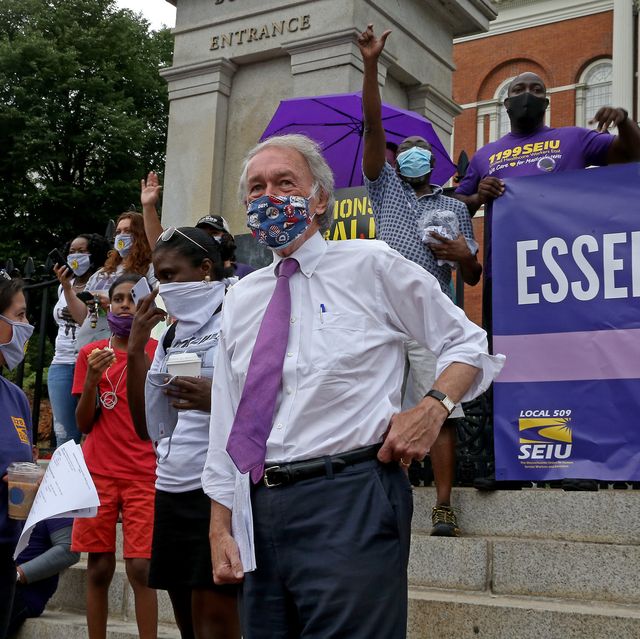 boston, ma   july 20   us senator ed markey stands with essential workers in front of the state house taking part in a rally to demand passage of heroes act and support for racial and economic justice on july 20, 2020 in boston, massachusetts   staff photo by matt stone medianews groupboston herald