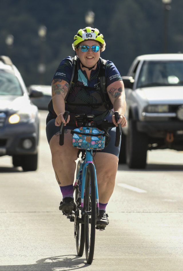 marley blonsky riding solo during the seattle to portland ride in 2022