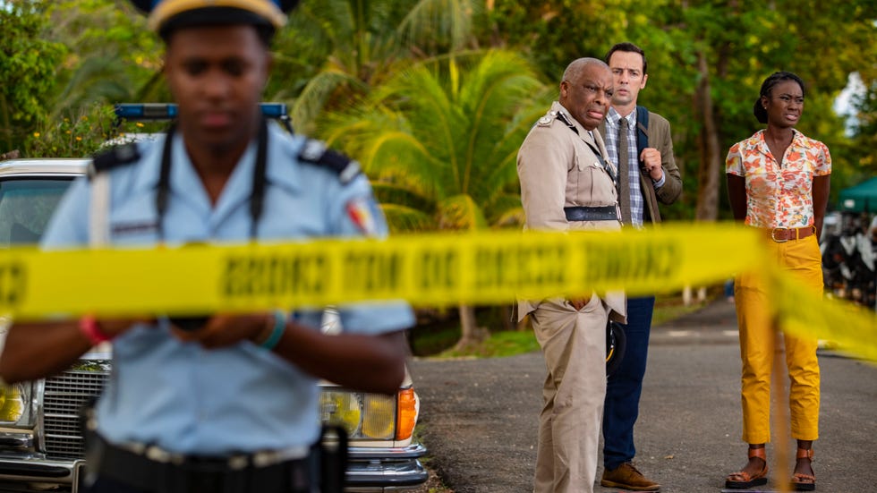 ralf little as di neville parker, commissioner selwyn patterson, naomi thomas, death in paradise, season 11