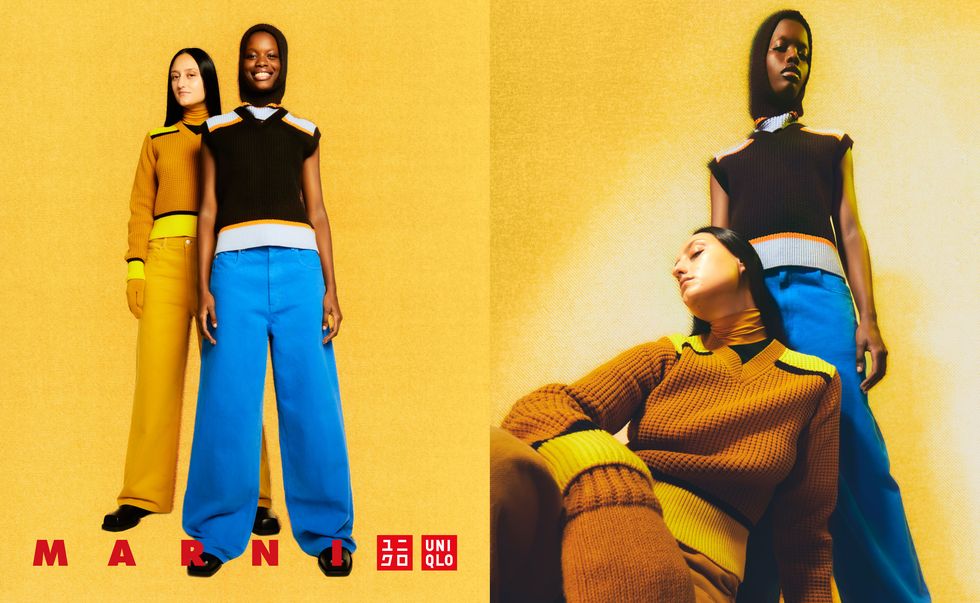 two models wear the marni and uniqlo