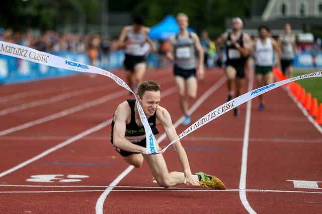 Charlie Marquardt falls over finish line