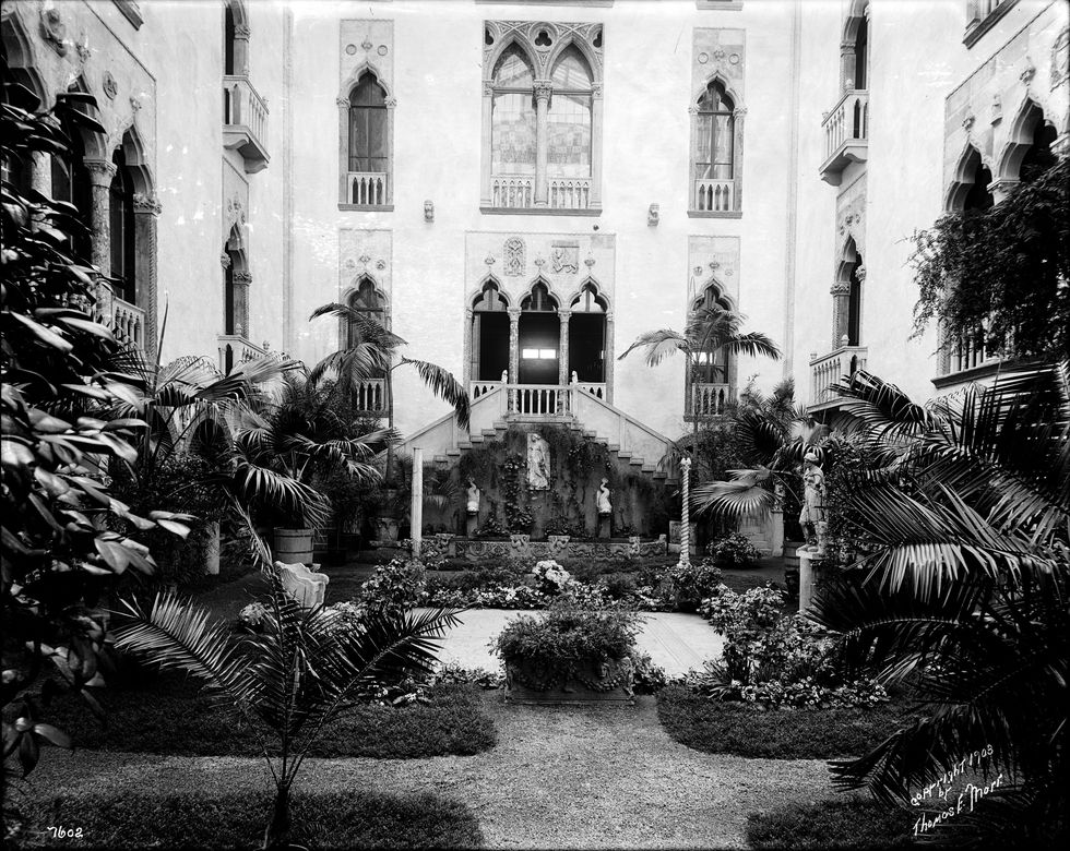 black and white courtyard