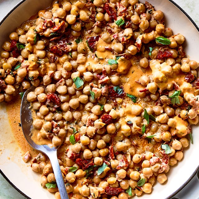 marry me chickpeas topped with basil
