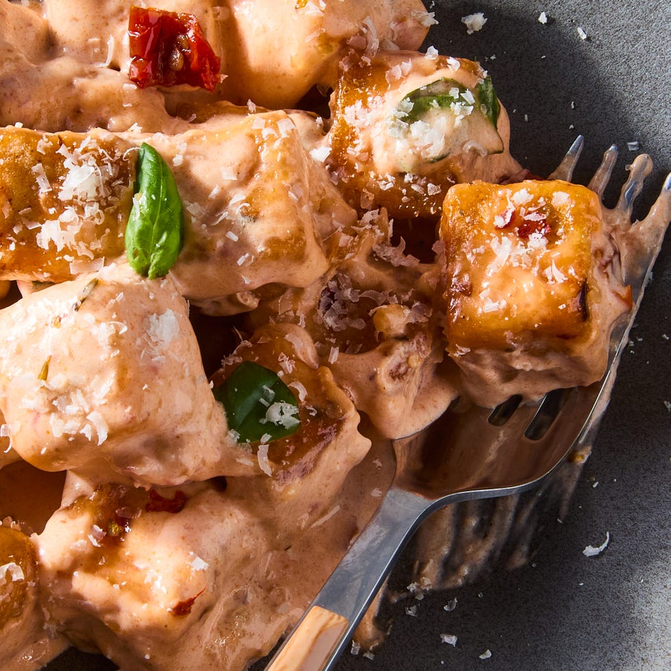 cubes of tofu in a creamy marry me sauce