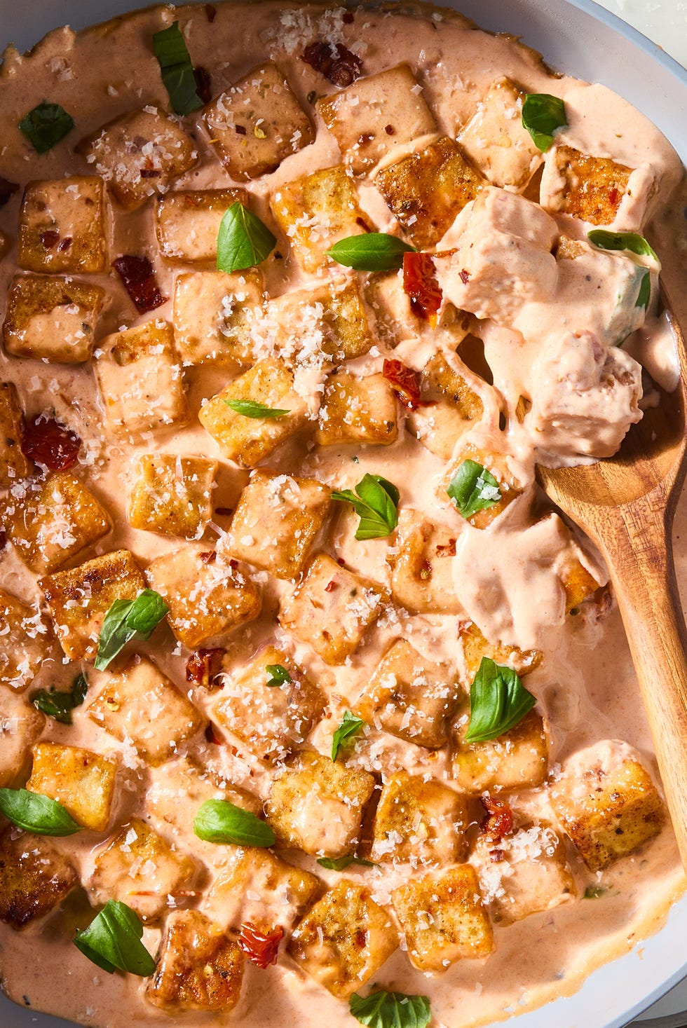 Marry Me Tofu cubes of tofu in a creamy marry me sauce