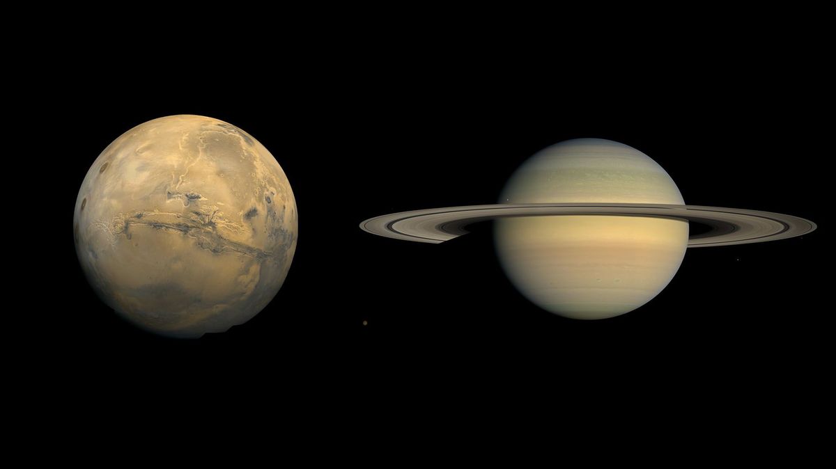 Mars en Saturnus zijn van dichtbij te zien in een samengesteld beeld
