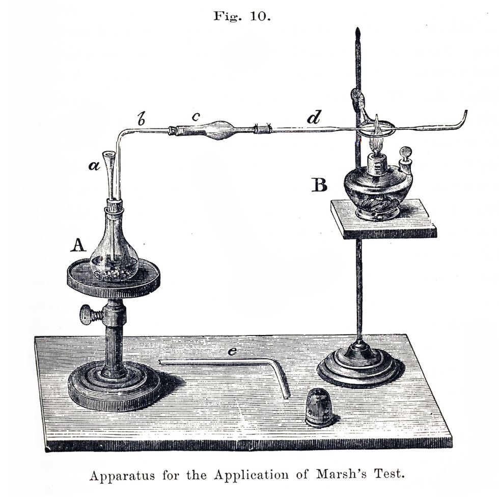 marsh test apparatus, steel engraving, 1867 photo by photo12universal images group via getty images