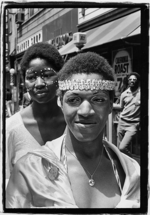 american gay liberation activist marsha p johnson 1945   1992, wearing headband, and an unidentified woman in facepaint, on 7th avenue south between grove and christopher streets, attend the second annual stonewall anniversary march gay liberation day, later known as gay pride, new york, new york, june 21, 1971 photo by fred w mcdarrahgetty images