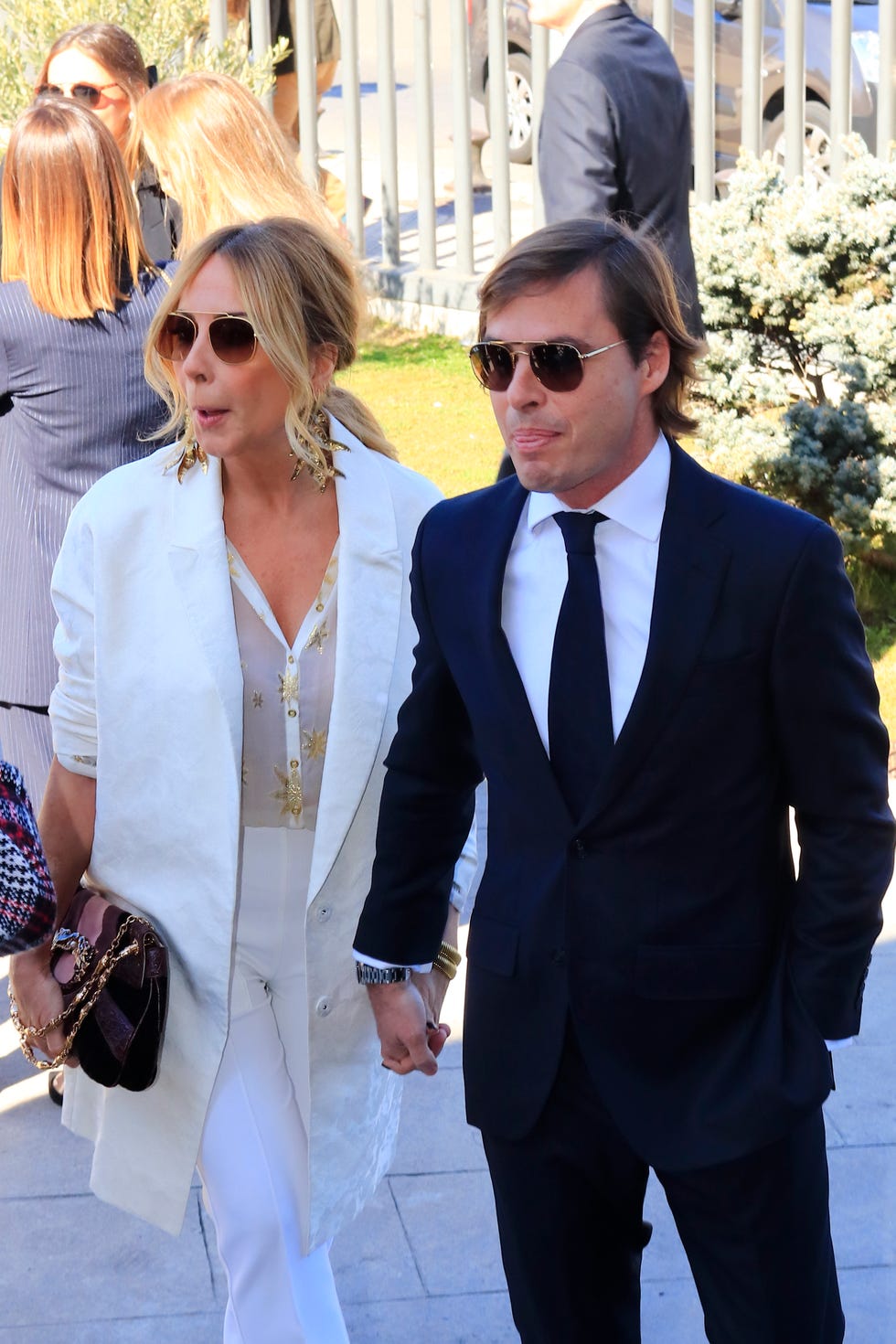 Suit, White, Eyewear, Clothing, Formal wear, Blazer, Cobalt blue, Sunglasses, Street fashion, Tuxedo, 