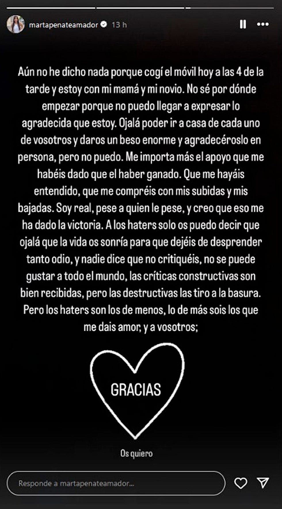 texto de agradecimiento de marta penate