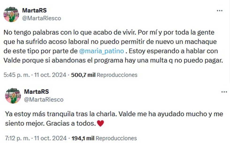 los dos tweets de marta riesco tras abandonar ni que fueramos