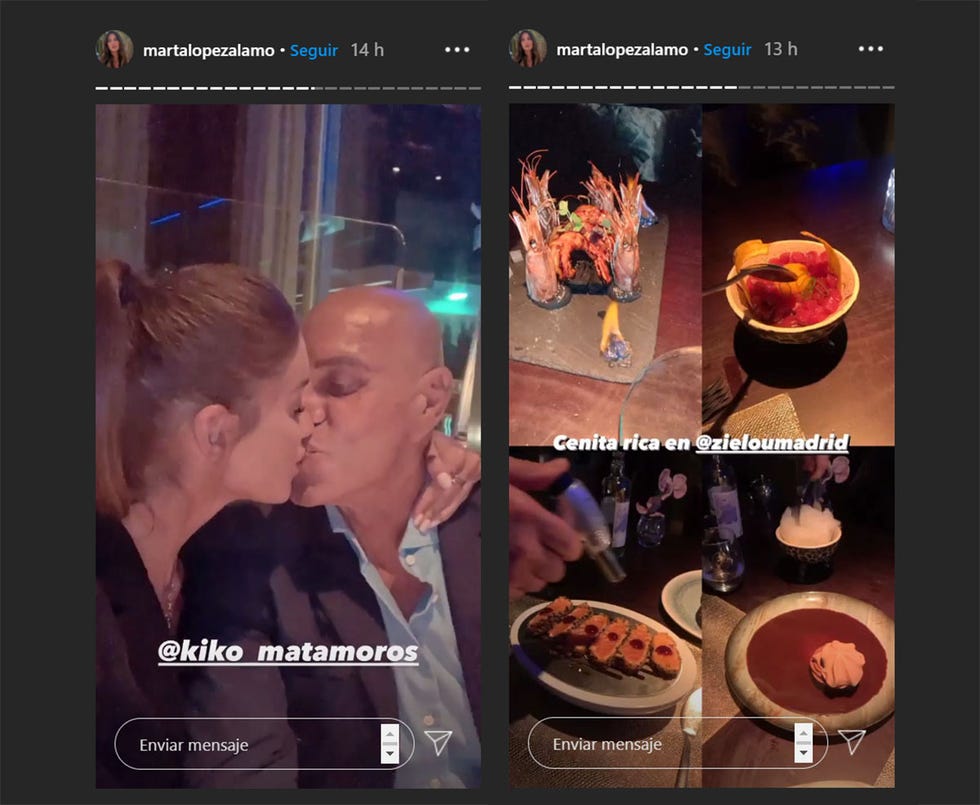 kiko matamoros y marta lópez Álamo besándose en un restaurante de madrid
