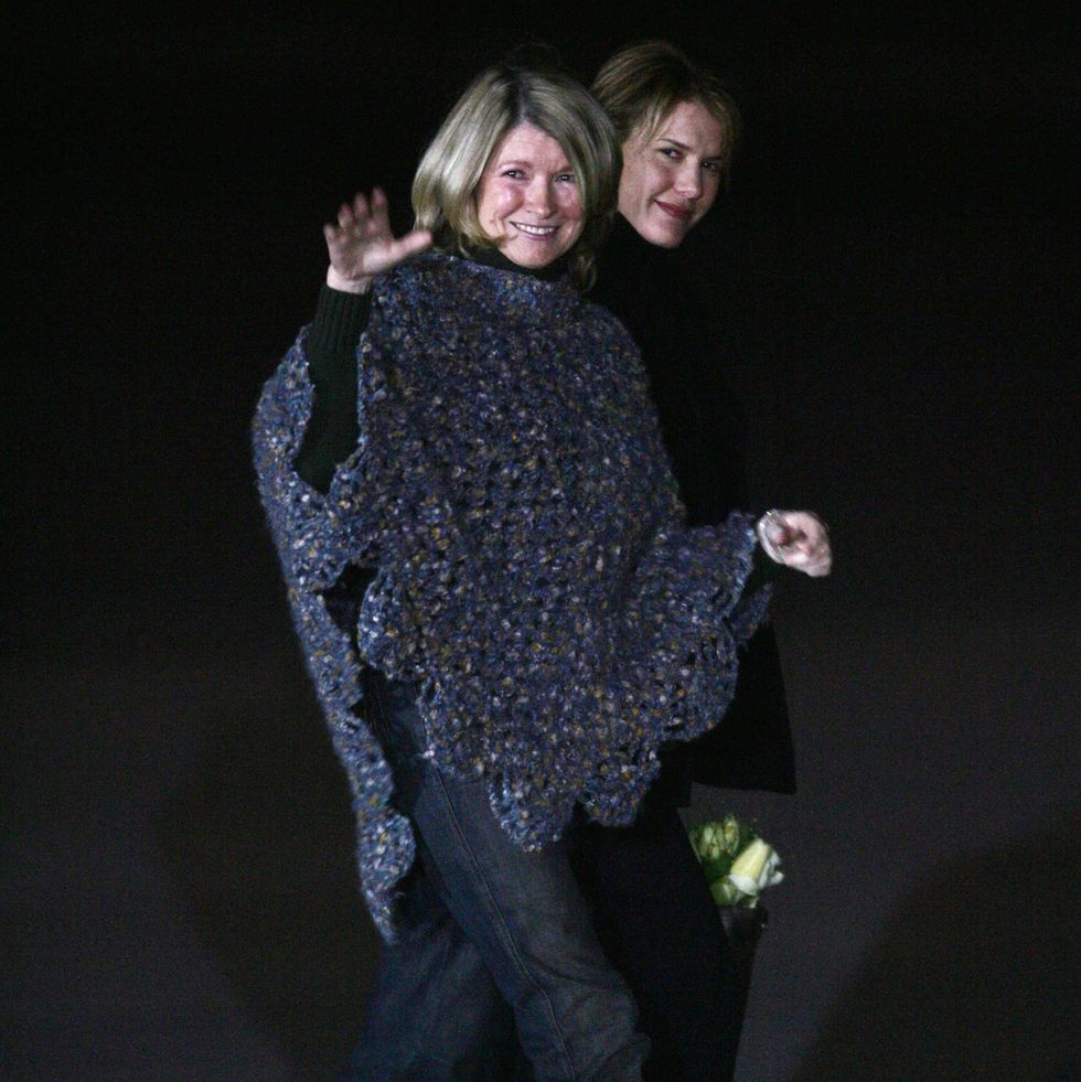 Martha Stewart (L) walks with her daught