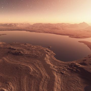 martian landscape with lakes, water