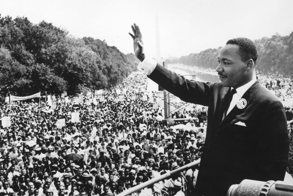 black american civil rights leader martin luther king 1929   1968 addresses crowds during the march on washington at the lincoln memorial, washington dc, where he gave his 'i have a dream' speech   photo by central pressgetty images