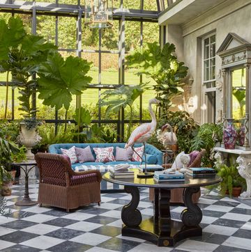 capard house\, built in the 1790s a georgian country home in ireland designed by martyn lawrence bullard the newly added conservatory is modeled after early 19th century orangeries and herbariums woven chairs\, soane britain