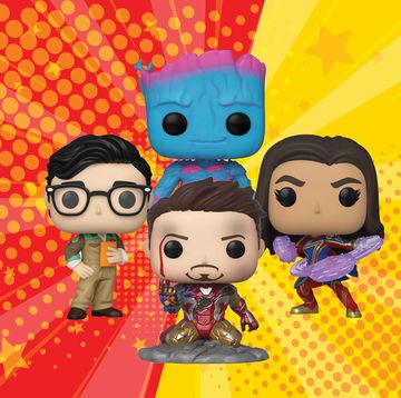 funko pop collectable figurines from marvel featuring ob aka orobourous, groot, tony stark and ms marvel