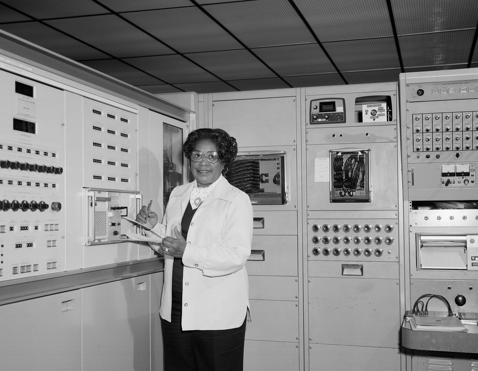 mary jackson, the first black woman engineer at nasa poses for a photo at work at nasa langley research center in 1977 in hampton, virginia