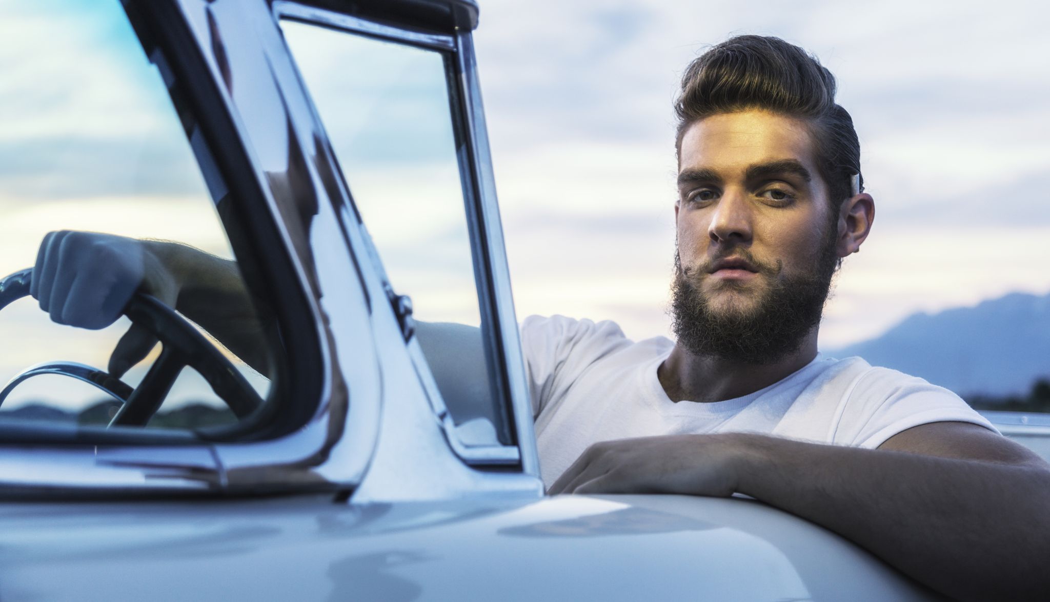 Facial hair, Vehicle, Automotive exterior, Muscle, Automotive design, Beard, Boating, Truck driver, Vacation, Vehicle door, 