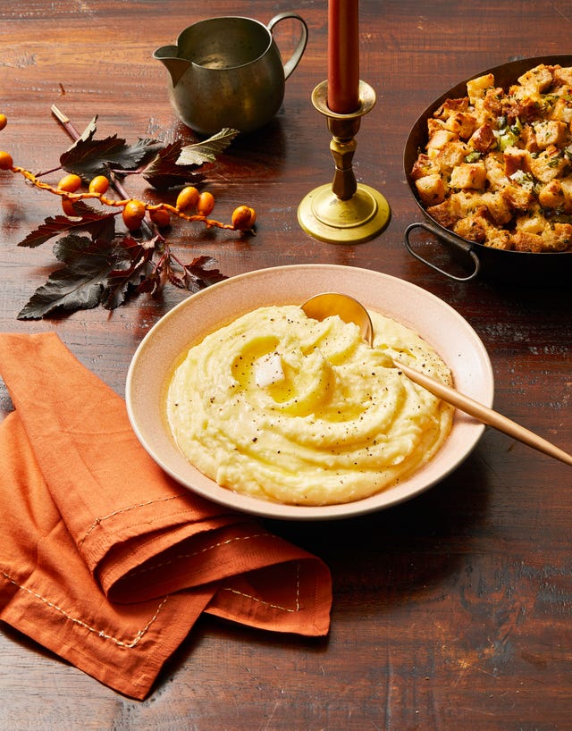 a bowl of herb infused mashed potatoes