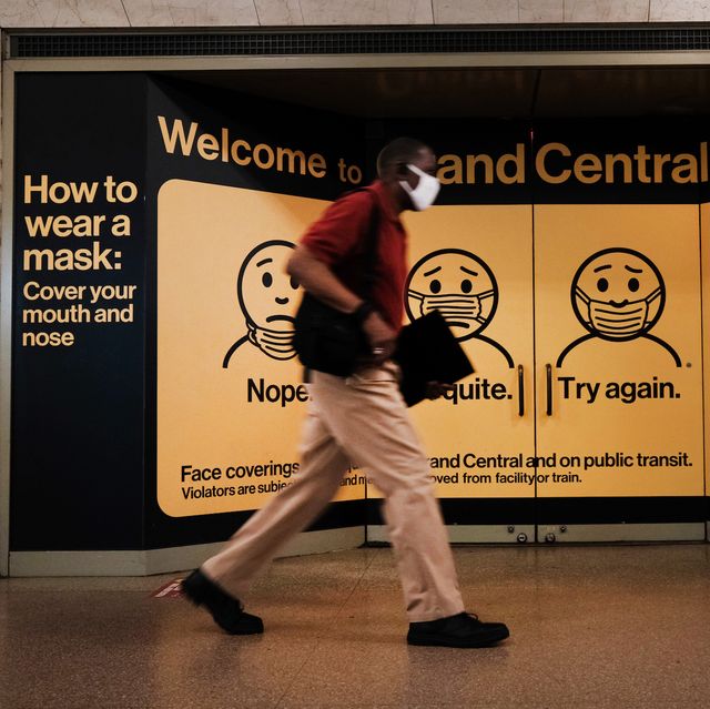 new york city   july 27 a person wears a mask while walking in grand central terminal on july 27, 2021 in new york city due to the rapidly spreading delta variant, the centers for disease control and prevention cdc has recommendedthat fully vaccinated people begin wearing masks indoors again in places with high covid 19 transmission rates  photo by spencer plattgetty images photo by spencer plattgetty images