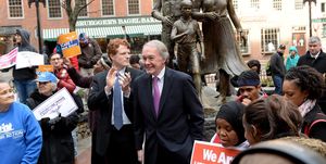 boston, ma   february 21 us representative joe kennedy iii d ma and us senator edward markey d ma r joined protestors at a rally against the trump administration at the boston irish famine memorial on february 21, 2017 in boston, massachusetts the protest, called "we will persist," was put on by massachusetts workers, immigrants, and community activists photo by darren mccollestergetty images