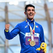 eugene, oregon july 24 gold medalist massimo stano of team italy poses during the medal ceremony for the mens 35km race walk on day ten of the world athletics championships oregon22 at hayward field on july 24, 2022 in eugene, oregon photo by hannah petersgetty images for world athletics