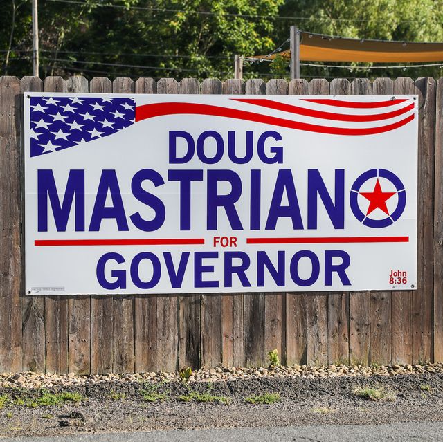 danville, pennsylvania, united states   20220730 a large sign in support of doug mastriano is attached to a fence in mahoning townshipmastriano is the republican nominee for governor of pennsylvania photo by paul weaversopa imageslightrocket via getty images