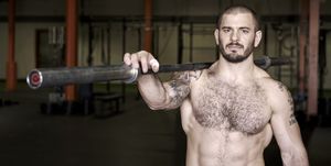 Barechested, Physical fitness, Muscle, Chin, Chest, Arm, Shoulder, Crossfit, Chest hair, Room, 