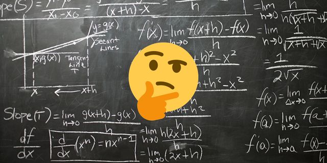 thinking emoji with math equations on a chalkboard in the background
