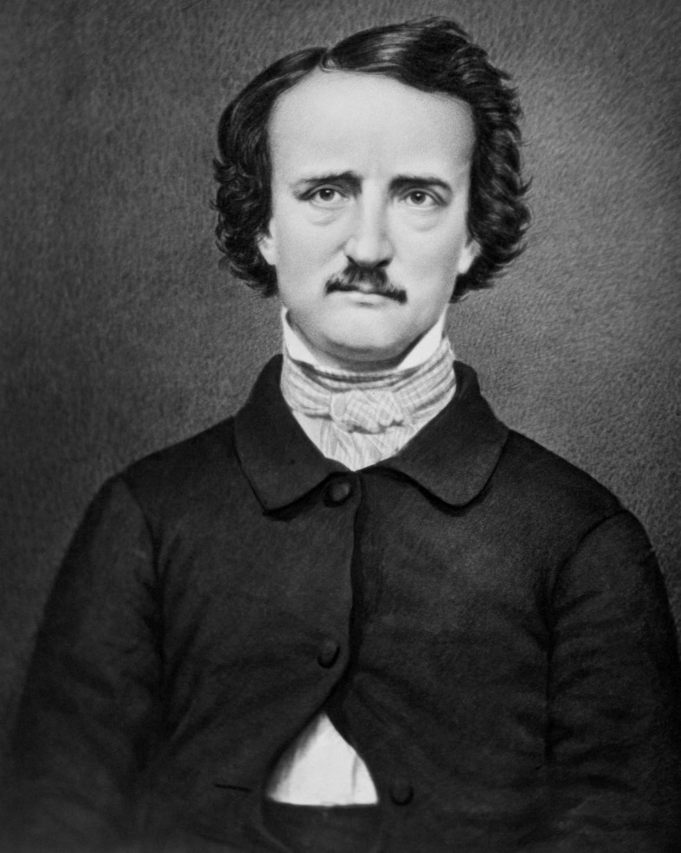 Famous poet Edgar Allan Poe is known for 'The Raven' and 'The Tell-tale Heart' a portrait photo showing edgar allan poe looking straight ahead