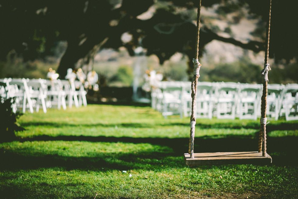 Photograph, Green, Grass, Lawn, Tree, Swing, Backyard, Chair, Ceremony, Architecture, 