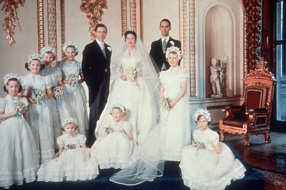 princess margaret and  her new husband antony armstrong jones pose for a picture with their bridesmaids at buckingham palace, 6th may 1960 photo by hulton archivegetty images