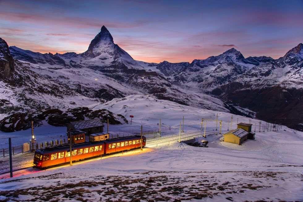 matterhorn scene with gornegrat railway that is one of landmark in zermatt, switzerland
