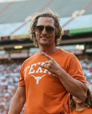 austin, texas april 23 actor matthew mcconaughey attends the orange white spring game at darrell k royal texas memorial stadium on april 23, 2022 in austin, texas photo by tim warnergetty images