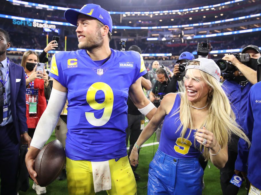 Matthew Stafford kisses wife Kelly after Super Bowl 2022 win