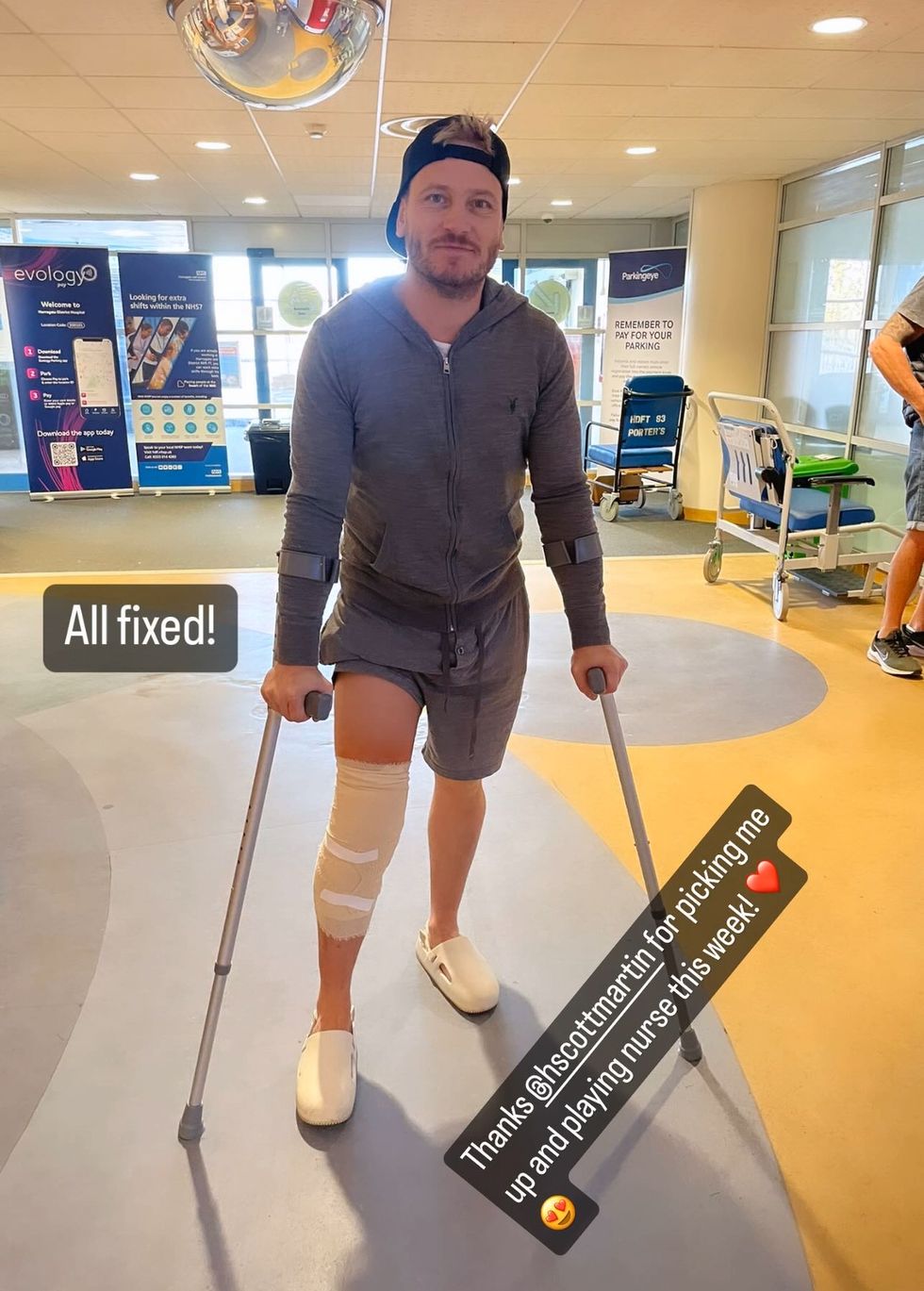 matthew wolfenden comparte actualización de instagram después de una cirugía de rodilla