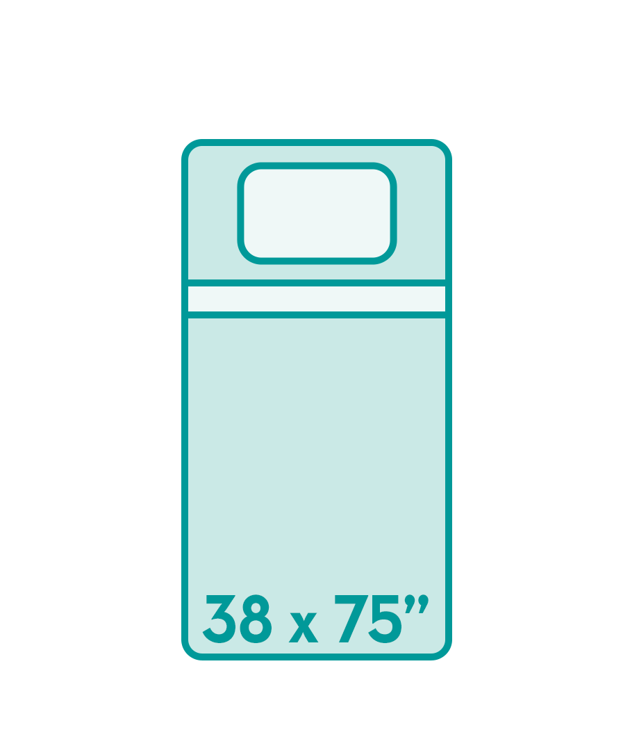 illustrated twin mattress measuring 38" x 75"