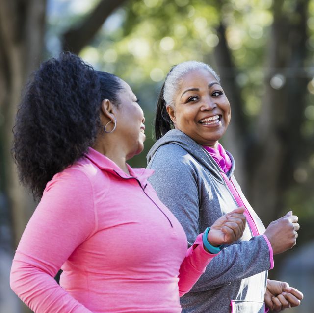 Mature African-American women in city, exercising
