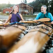 mature couple has fun kayaking