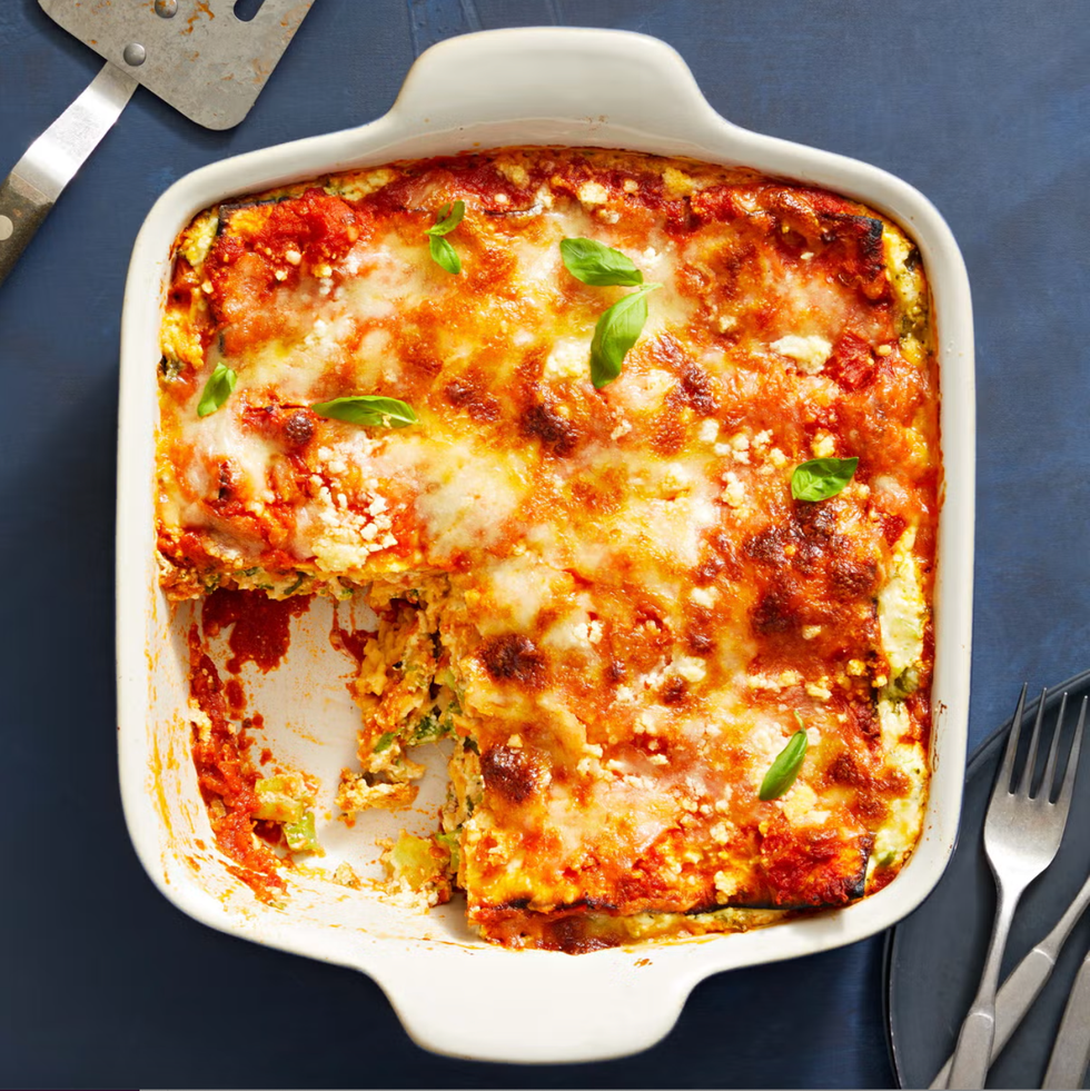 matzo lasagna in a baking dish