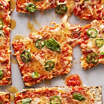 matzo pizza with jalapeno and hot honey